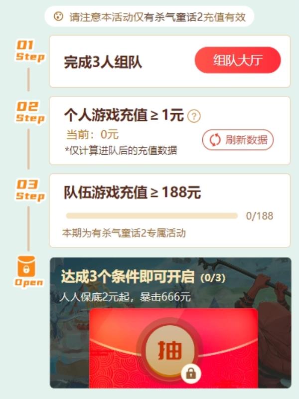 最高领666元！有杀气童话2特推出“组队充值领现金”活动